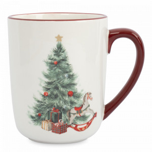 Кружка «Лошадка у елки», 540 мл, керамика, белый, красный, серия Festival, ANNA LAFARG, Китай, Кружки