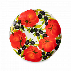 Тарелка обеденная, 28 см, керамика, белый, декор, серия Томаты и оливки, EDELWEISS, Италия, Скидки -30% на керамику EDELWEISS