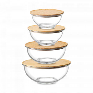 Набор из 4-х мисок с крышками, боросиликатное стекло, бамбук, серия Eco, SMART SOLUTIONS, Россия, Миски кухонные