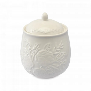 Банка для хранения, 13.7 см, керамика, белый, рельеф, серия English gardens, LIBERTY JONES, Россия, English gardens LIBERTY JONES