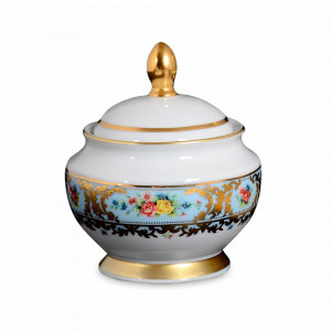 Сахарница Blue Gold, 250 мл, фарфор, голубой, декор, серия Constanza Vienna, FALKENPORZELLAN, Германия, Сахарницы