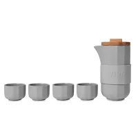 Набор чайный 5 предметов, на 4 персоны, фарфор, нержавеющая сталь, дерево, серый, серия Alexander, VIVA Scandinavia, Дания, 