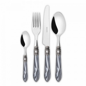 Набор столовых приборов на 6 персон, 24 предмета, сталь, акрил, цвет: хром - серый - состаренное серебро, серия Oxford, BUGATTI Cutlery, Италия, Наборы столовых приборов 24 предмета