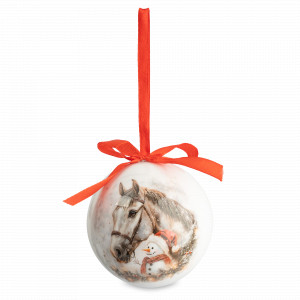 Украшение новогоднее - шар Конь на фоне дома, 8 см, пенопласт, белый, декор, серия Horse, ANNA LAFARG, Китай, Horse ANNA LAFARG