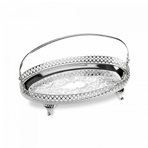 Поднос овальный на ножках с ручкой, 23 х 15 см, нержавеющая сталь, серебро, QUEEN ANNE, Великобритания, QUEEN ANNE (Великобритания)