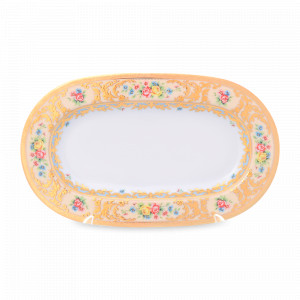Блюдо овальное Creme Gold, 24 х 14 см, фарфор, бежевый, декор, серия Constanza Vienna, FALKENPORZELLAN, Германия, Скидка до -30% на фарфор FALKENPORZELLAN