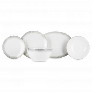 Сервиз столовый на 6 персон, 20 предметов, костяной фарфор, белый, серебристый, серия Сверкающая Платина, NARUMI, Япония, Сверкающая платина NARUMI