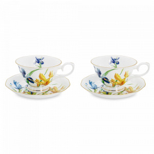 Набор из 2-х чайных пар Ирисы Летний сад, 180 мл, костяной фарфор, белый, декор, серия Stechcol, ANNA LAFARG, Китай, Наборы чашек для чая