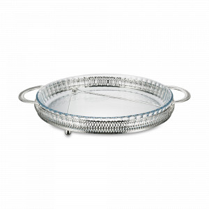 Блюдо круглое с ручками, 29 см, нержавеющая сталь, стекло, QUEEN ANNE, Великобритания, QUEEN ANNE (Великобритания)