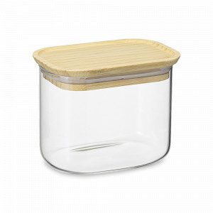 Банка прямоугольная для хранения, 0,6 л, боросиликатное стекло, бамбук, прозрачный, серия Glass Bamboo, SMART SOLUTIONS, Россия, Банки для хранения чая