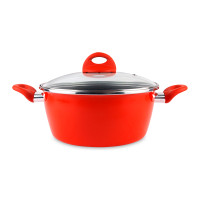 Кастрюля низкая с крышкой, 20 см, сталь, стеклоэмаль, красный, серия Pomodoro, VITRINOR, Испания