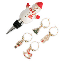 Пробка для винной бутылки  с подвесками Снеговик, 5 предметов, металл, стразы, серебристый, серия New Year, ANNA LAFARG, Китай