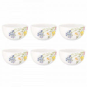 Набор из 6-ти порционных салатников, 15 см, 0.8 л, керамика, белый, декор, серия Полевые цветы, DECOR DE TABLE, Россия, Пиалы, салатники индивидуальные