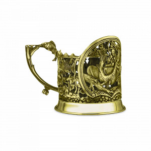 Подстаканник &quot;Рыбацкий&quot;, 11 х 6.8 см, латунь, серия Охотничий домик, Кольчугинский Мельхиор, Россия, Подстаканники