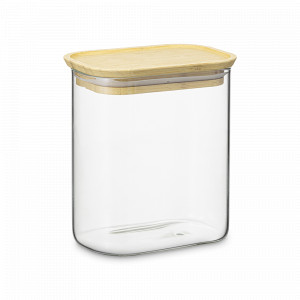 Банка прямоугольная для хранения, 0,95 л, боросиликатное стекло, бамбук, прозрачный, серия Glass Bamboo, SMART SOLUTIONS, Россия, Банки для хранения чая