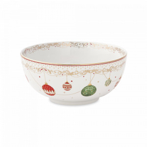 Салатник Новогодние шары, 23 см, 2.5 л, фарфор, белый, декор, серия Christmas Eve, EASY LIFE (R2S), Италия, Салатники, чаши сервировочные