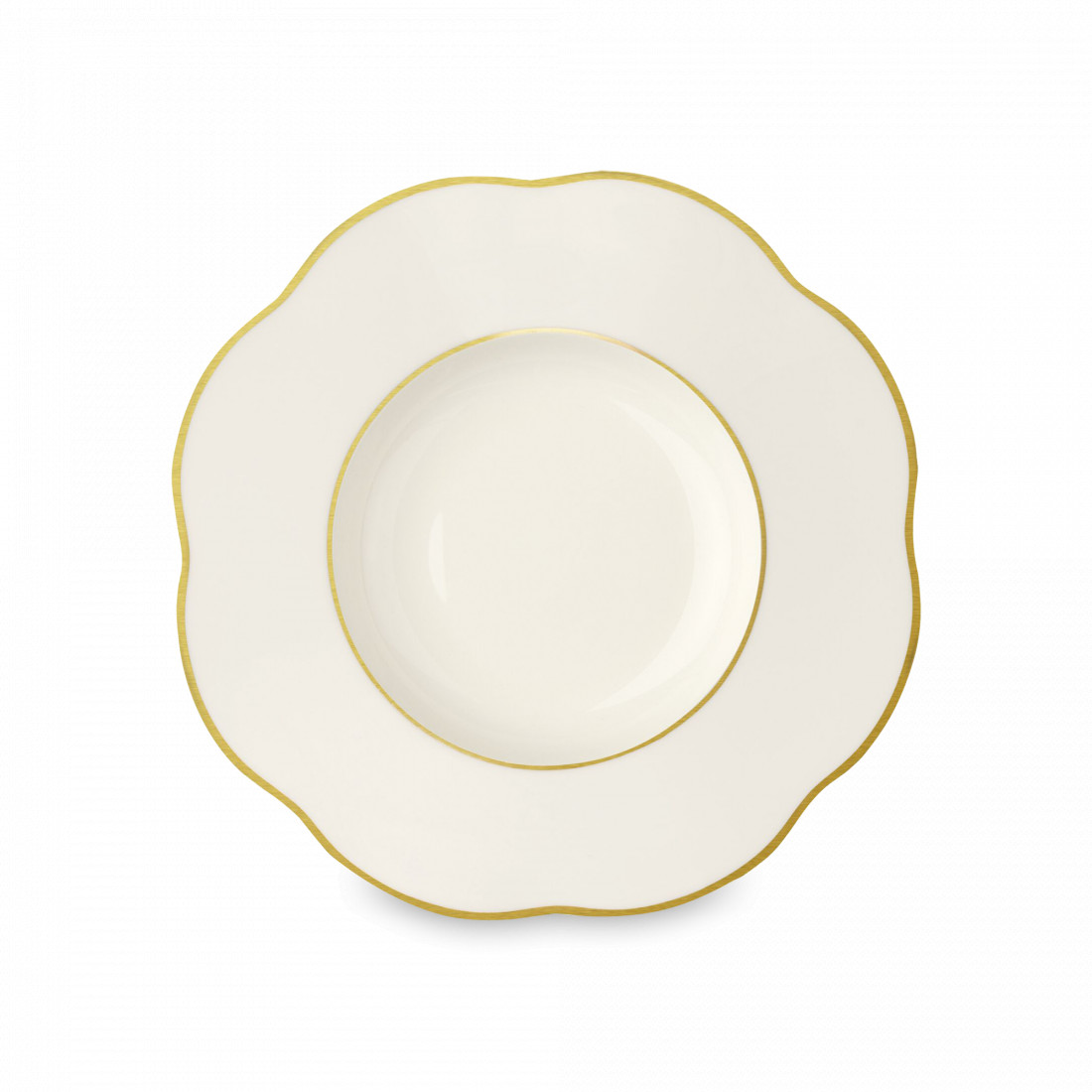 Тарелка суповая Ivory, 21 см, костяной фарфор, позолота, цвет: слоновая кость, серия Anemone, LE COQ, Италия