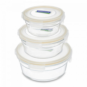 Набор из 3-х круглых контейнеров, стекло, GLASSLOCK, Корея, GLASSLOCK (Корея)