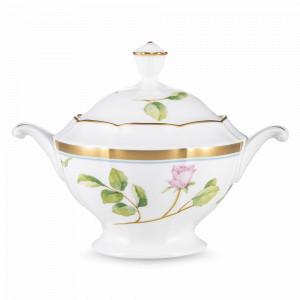 Сахарница, 290 мл, костяной фарфор, белый, декор, серия Цветущая роза, NARUMI, Япония, Предметы сервировки NARUMI