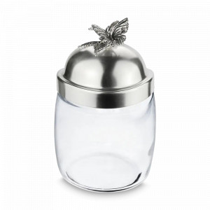 Банка под сыпучие продукты «Бабочка», 920 мл, латунь, стекло, серебристый, серия Летний сад, Кольчугинский Мельхиор, Россия, Банки для хранения чая
