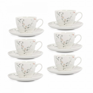Набор из 6-ти чайных пар Цветы и листья, 12 предметов, 220 мл, фарфор, белый, декор, серия Primrose, ANNA LAFARG, Китай, Чайные пары
