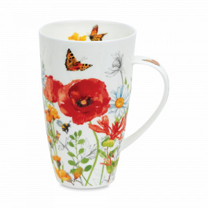 Кружка «Полевые цветы красные», 600 мл, костяной фарфор, белый, декор, серия Henley, DUNOON, Великобритания, Большие кружки