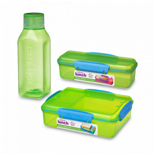 Набор из 2-х контейнеров и бутылки, пластик, зеленый, серия Lunch, SISTEMA, Новая Зеландия, SISTEMA (Новая Зеландия)