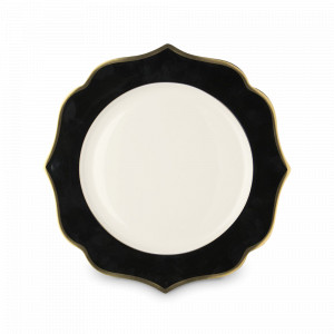 Тарелка обеденная Nero, 28 см, костяной фарфор, позолота, черный, серия Ionica, LE COQ, Италия, Итальянский фарфор
