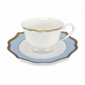 Пара чайная Celeste, 200 мл, костяной фарфор, позолота, голубой, серия Ionica, LE COQ, Италия, Чашка с блюдцем фарфор