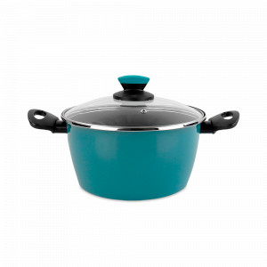 Кастрюля с крышкой, 24 см, сталь, стеклоэмаль, бирюзовый, серия Lotus, VITRINOR, Испания, Кастрюли