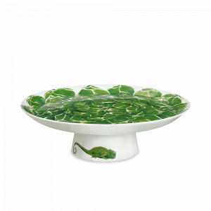 Подставка для торта на ножке, 27 см, костяной фарфор, белый, зеленый, серия Cactus, TAITU, Италия, Блюда для торта, десерта