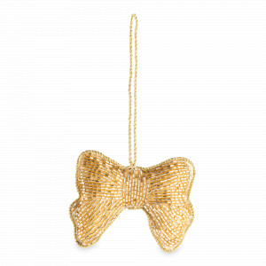 Украшение новогоднее - подвес Бант, 10 см, бисер, полифилл, золотистый, серия New Year, ANNA LAFARG, Китай, Новогодний Декор ANNA LAFARG