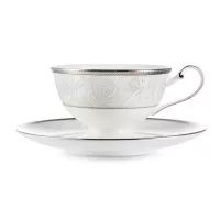 Пара чайная Платиновый ноктюрн, 230 мл, костяной фарфор, белый, декор, серия Ноктюрн, NARUMI, Япония, 