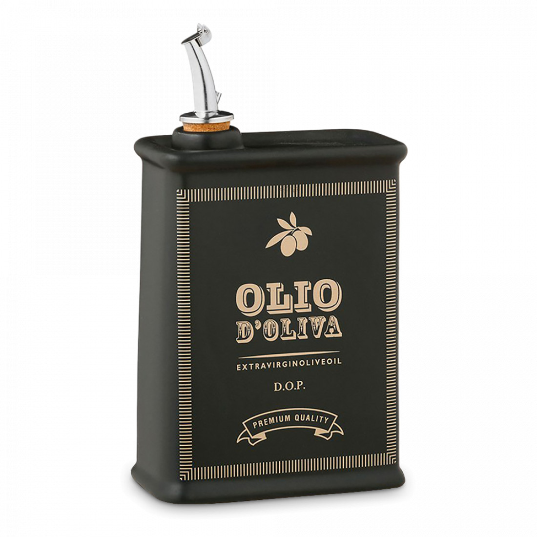 Бутылка для масла, 500 мл, керамика, черный, декор, серия Oliere Vintage, NUOVA CER, Италия