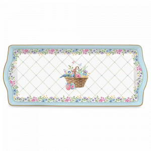 Блюдо прямоугольное Корзина с цветами, 35 х 15 см, фарфор, белый, декор, серия Spring Bloom, EASY LIFE (R2S), Италия, Прямоугольные блюда для сервировки
