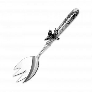 Вилка для салата «Бабочки», латунь кованая, серебристый, серия Летний сад, Кольчугинский Мельхиор, Россия, Кованые столовые приборы