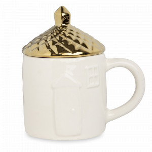 Кружка с крышкой «Дом», 360 мл, фарфор, белый, золотой, серия Townlet, ANNA LAFARG, Китай, Белые кружки