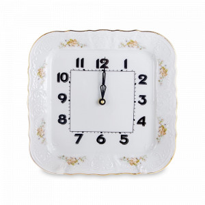 Часы настенные квадратные, 27 см, фарфор, белый, декор, серия Зеленый цветок, BERNADOTTE, Чехия, Предметы интерьера
