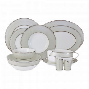 Сервиз обеденный на 6 персон Маренго, 27 предметов, костяной фарфор, белый, жемчужный, серия Emily, ANNA LAFARG, Китай, Столовые сервизы из фарфора