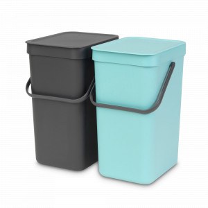 Набор из 2-х контейнеров для мусора, 24 л, пластик, мятный/серый, серия SORT GO, BRABANTIA, Бельгия, Мусорные ведра SORT&GO BRABANTIA