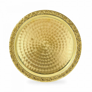 Поднос круглый, 27 см, латунь, золотистый с рисунком, серия Летний сад, Кольчугинский Мельхиор, Россия, Подносы