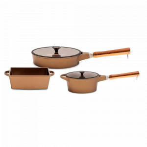 Набор посуды 5 предметов, с антипригарным покрытием для индукцинных плит, литой алюминий, золотой, серия K360, LUCHETTI, Италия, Набор антипригарной посуды