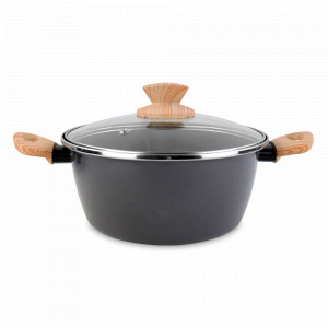 Кастрюля низкая с крышкой, 24 см, 4.4 л, сталь, стеклоэмаль, графитовый, темно-серый, серия Eco Cooking, VITRINOR, Испания, Кастрюли