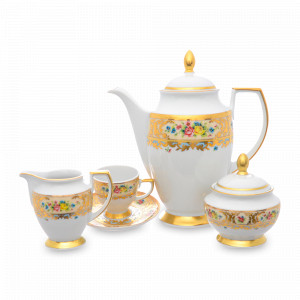 Сервиз кофейный на 6 персон Creme Gold, 15 предметов, фарфор, бежевый, декор, серия Constanza Vienna, FALKENPORZELLAN, Германия, Наборы столовой посуды