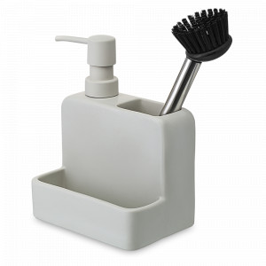 Диспенсер для моющего средства с подставкой для губки Noble, 280 мл, керамика, светло-серый, SMART SOLUTIONS, Россия, Диспенсеры и мыльницы