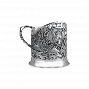 Подстаканник &quot;Кабан&quot;, 11 х 6.8 см, латунь, серебристый, серия Охотничий домик, Кольчугинский Мельхиор, Россия, Подстаканники