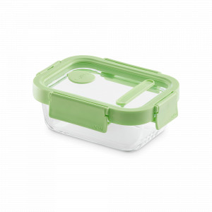 Контейнер пищевой прямоугольный, 640 мл, 19 х 14 см, стекло, силикон, зеленый, серия At Home, LEKUE, Испания, At Home