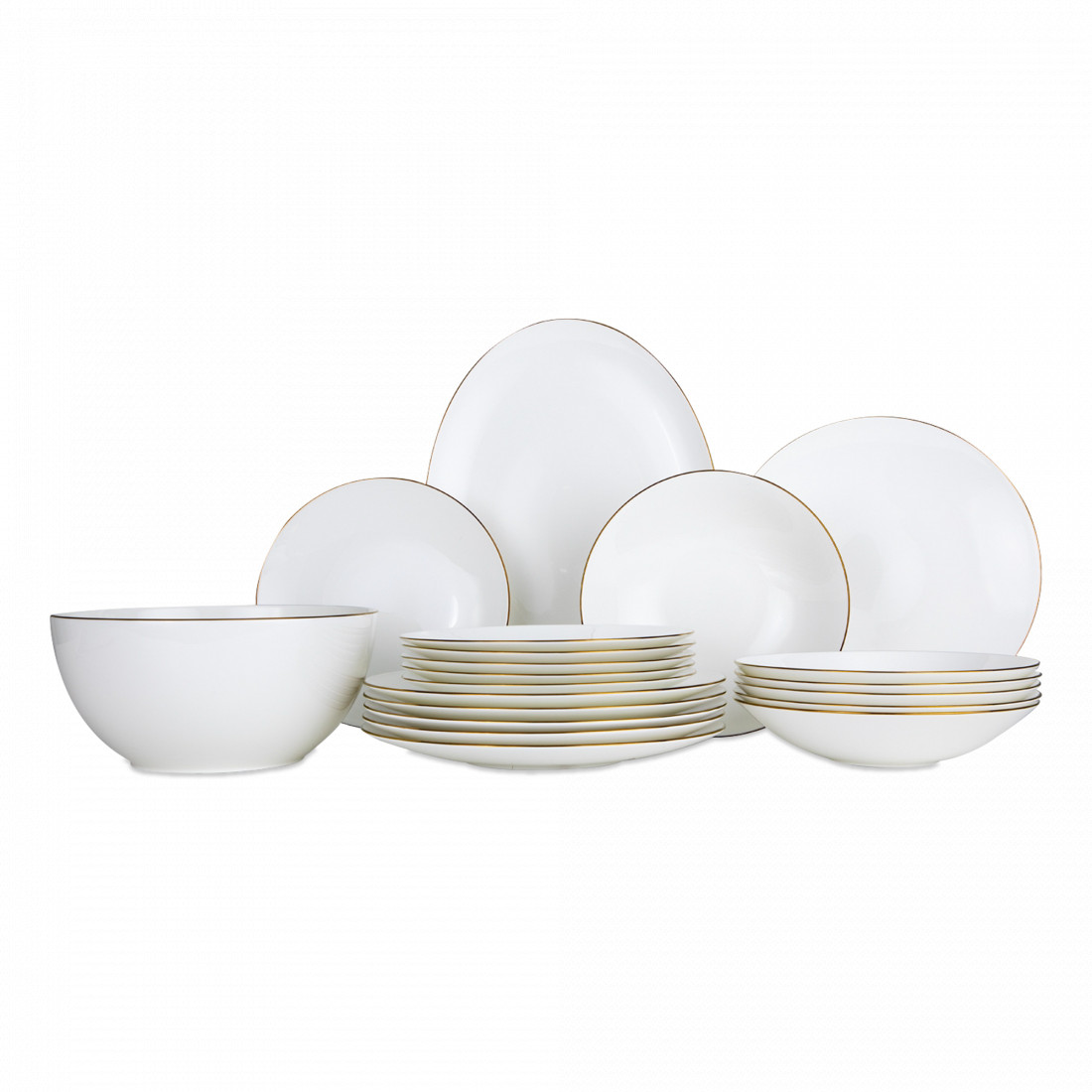 Сервиз столовый на 6 персон, 20 предметов, костяной фарфор, белый, золотой, серия Золотая линия, NARUMI, Япония