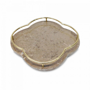 Поднос фигурный BROWN, 50 х 39 см, мрамор, металл, бежевый, золотой, ROOMERS FURNITURE, Нидерланды, Подносы
