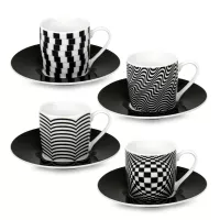 Набор из 4-х кофейных пар «Оптические иллюзии», 85 мл, фарфор, белый, черный, KOENITZ, Германия, 